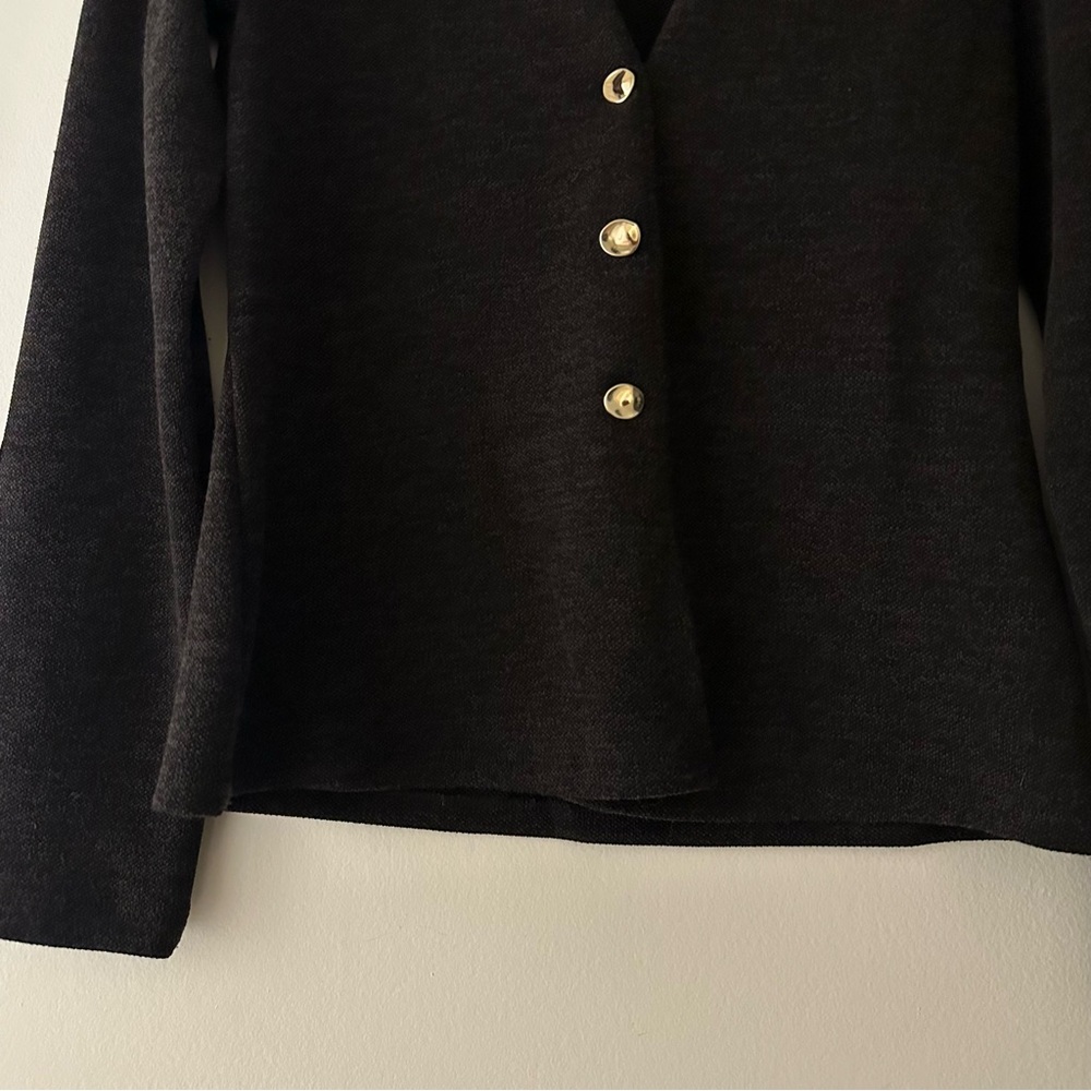 NWOT Zara v neck soft cardigan charcoal gray/gold buttons - Picture 6 of 9